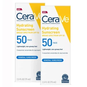 CeraVe Hydrating Mineral Sunscreen SPF 50 Face Lotion – Broad Spectrum, Oil-Free, Sensitive Skin Friendly